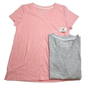 Charter Club Everyday Cotton V-Neck Pajama Shirts Heathered Grey Orange Blossom